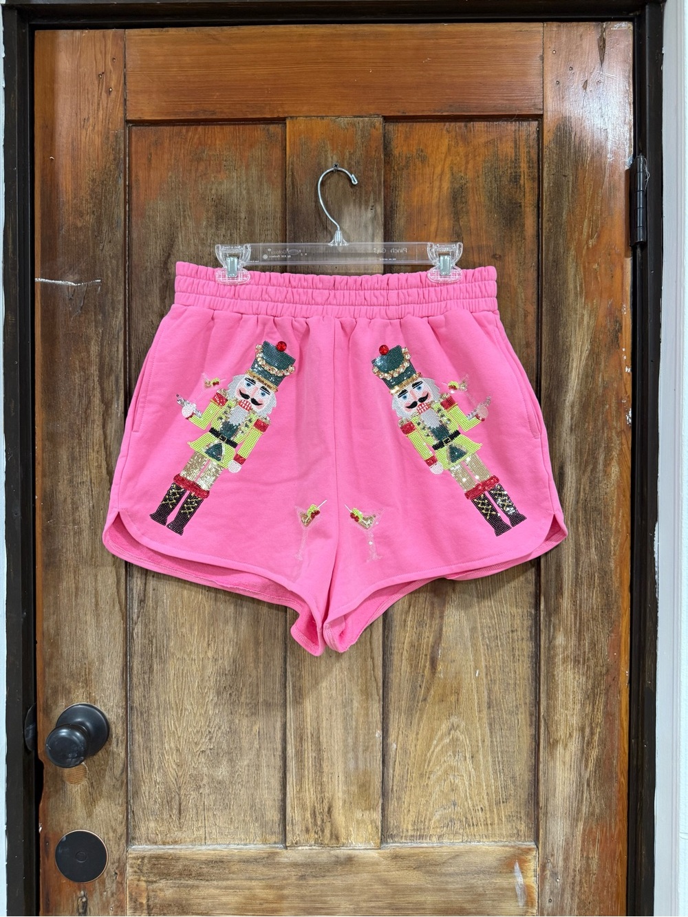 QUEEN OF SPARKLES Bright Pink Nutcracker Embroidered Women's Shorts